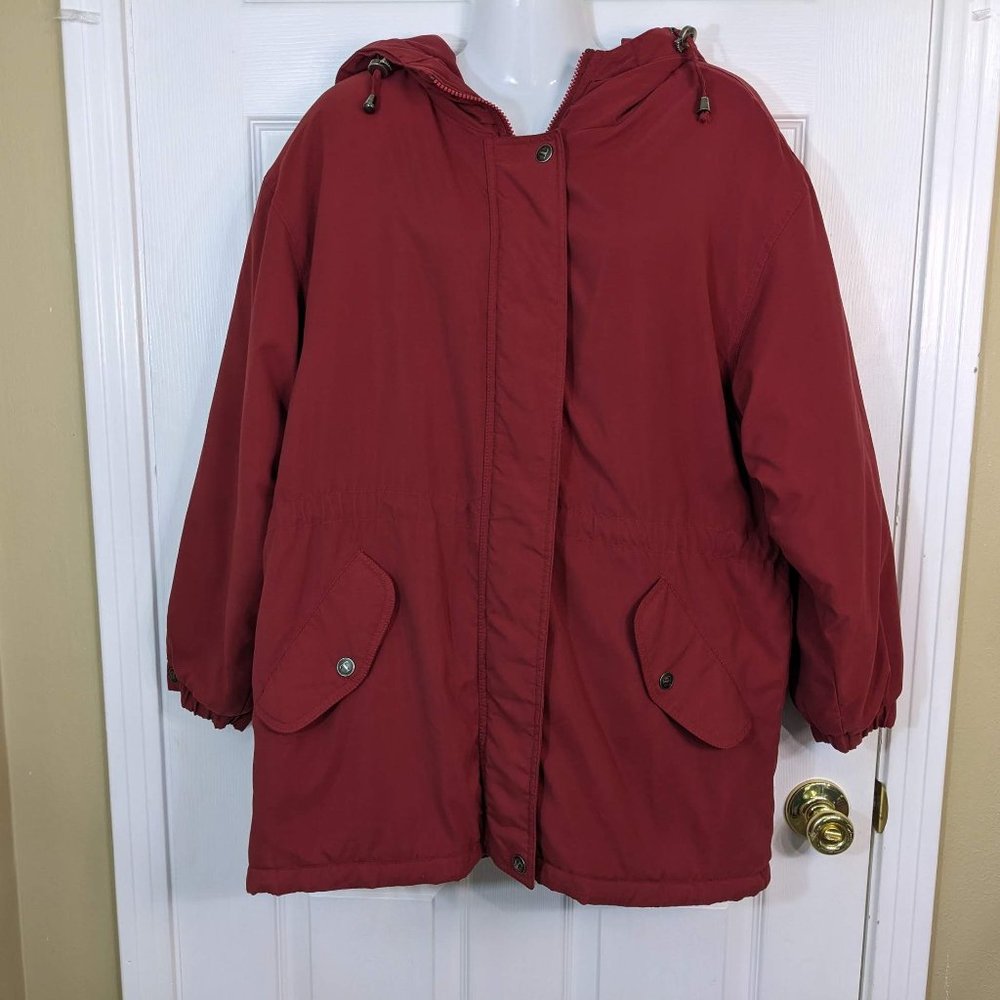 TOWNE London Fog Vintage Deep Red Hooded Zip Front Winter Coat - size MP